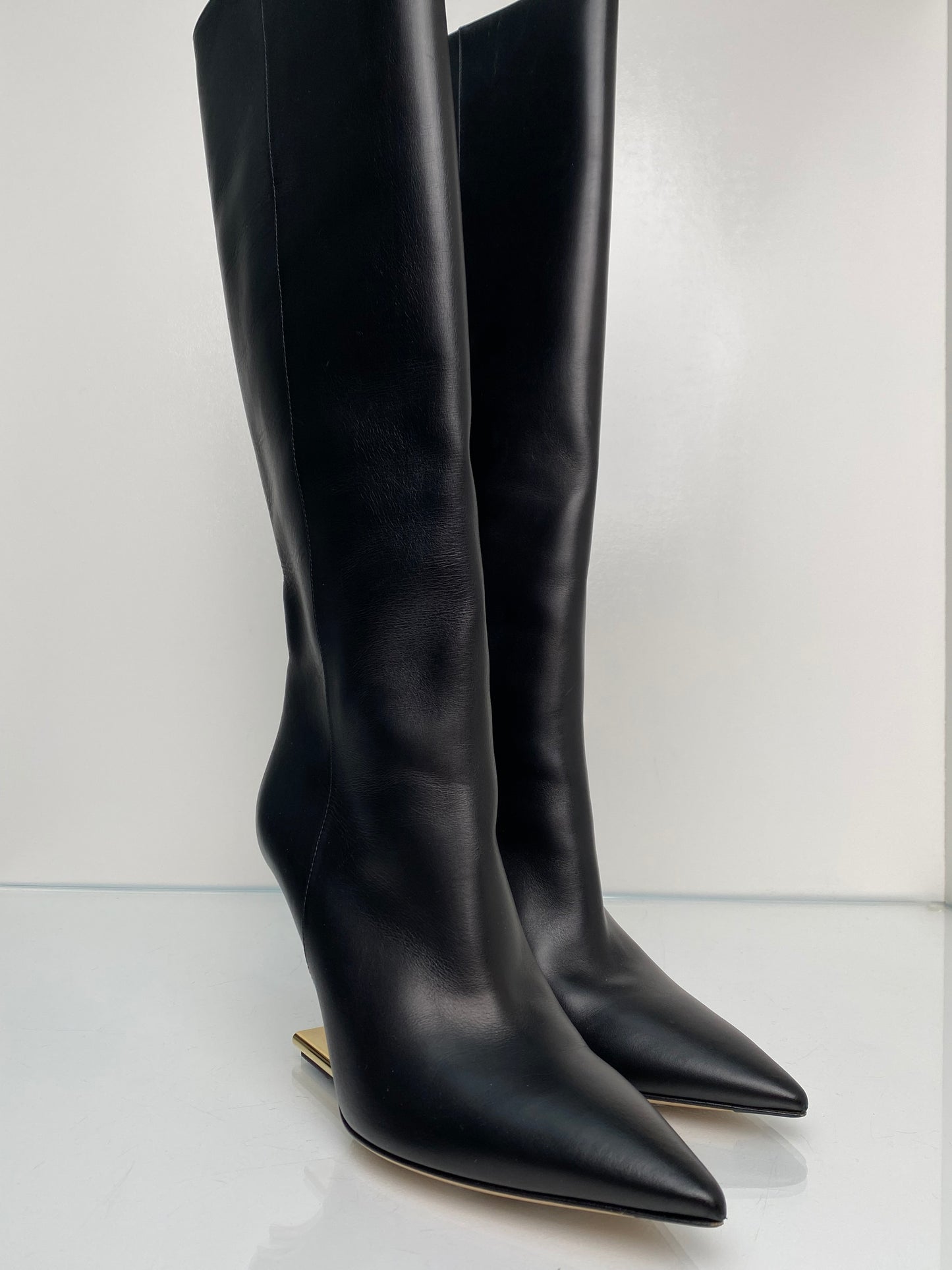 Fendi First Black & Gold Leather F-Heel Boots, 39.5