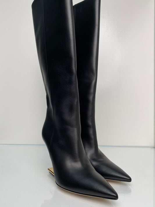 Fendi First Black & Gold Leather F-Heel Boots, 39.5