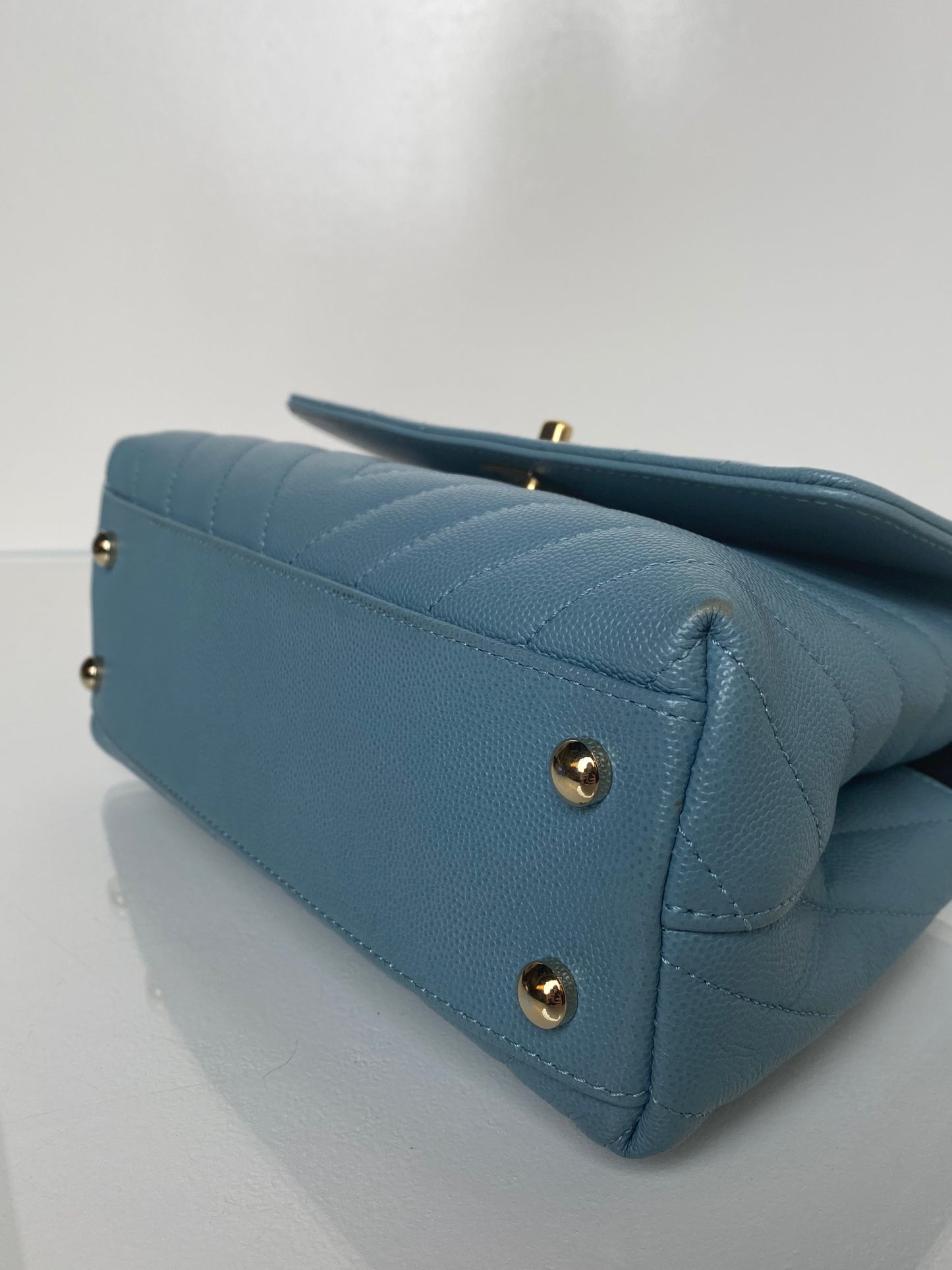 Chanel Blue Caviar Chevron Coco Tophandle Bag GHW