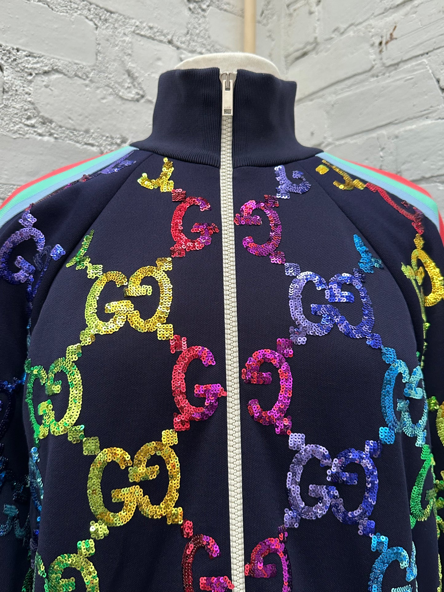 Gucci Navy/Multicolor GG Sequin Track Jacket, L