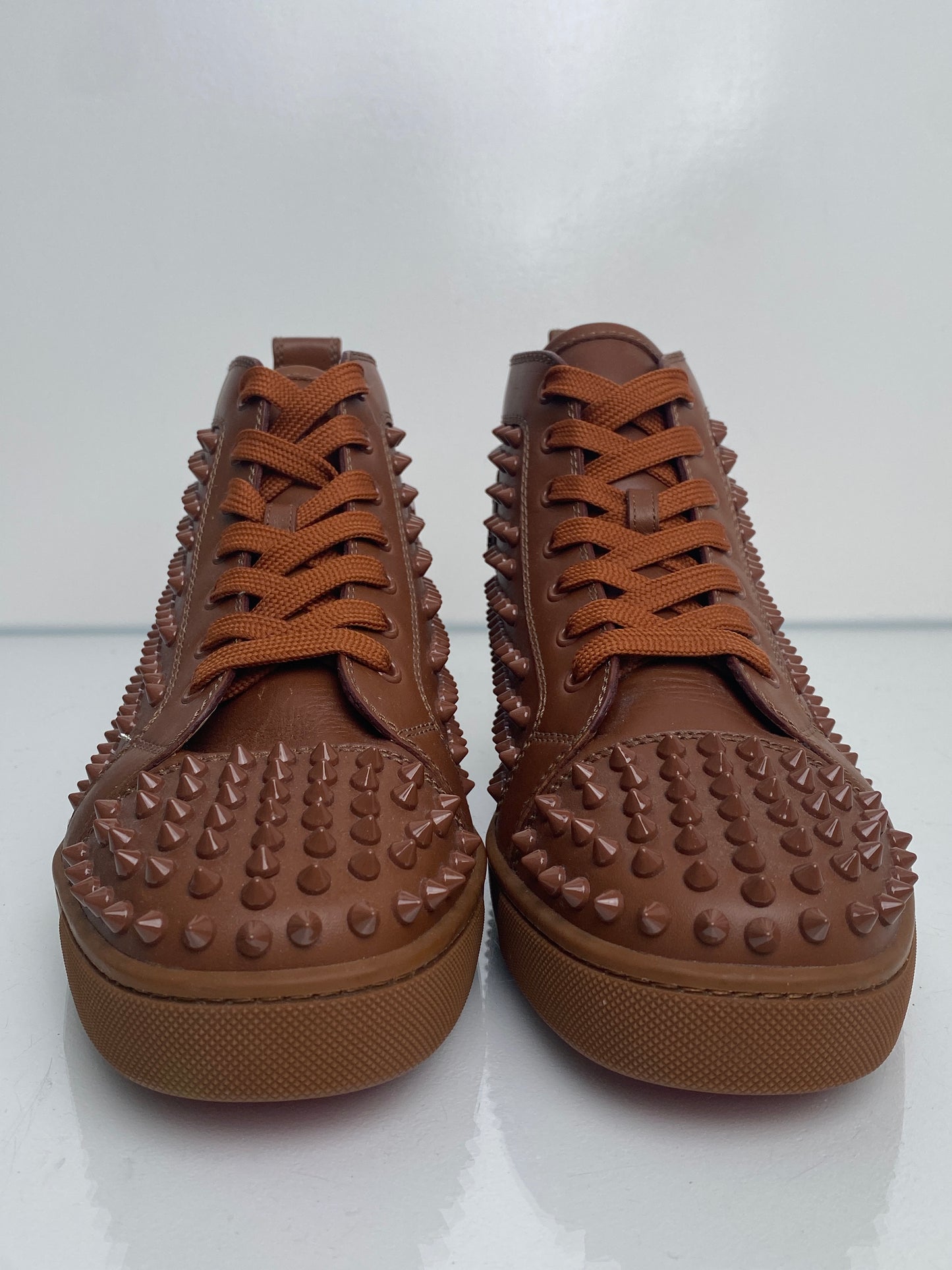 Christian Louboutin Brown Leather Spiked High-Top Sneakers, 43