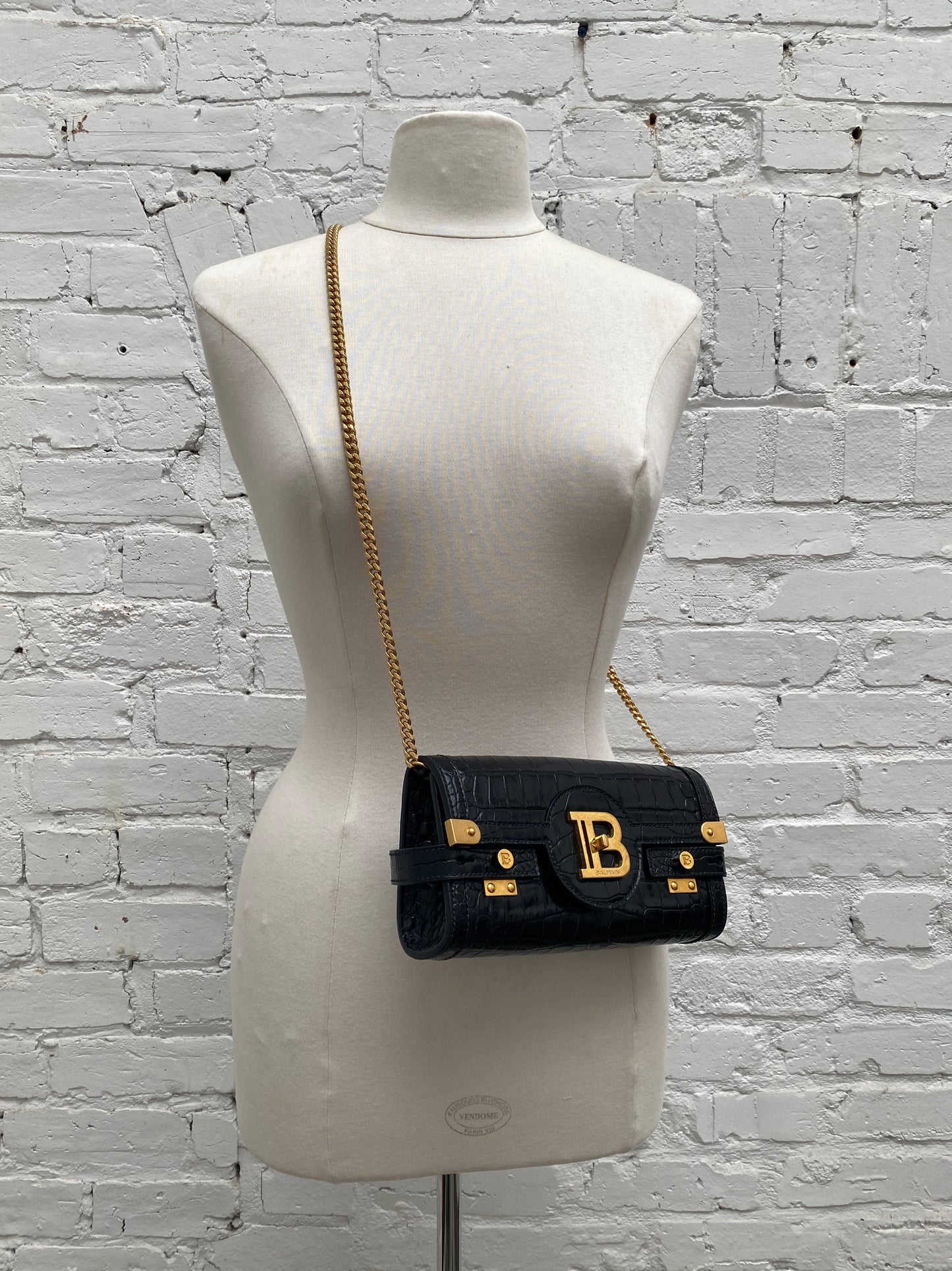 Balmain Black Croc Embossed B-Buzz 23 Clutch GHW