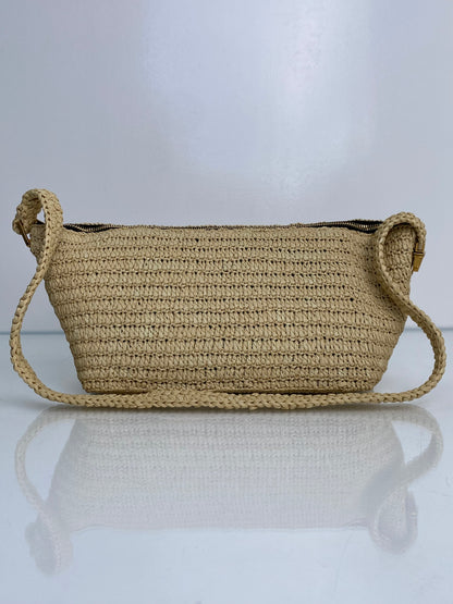 Saint Laurent Tan & Black Raffia Le Tuc Shoulder Bag GHW