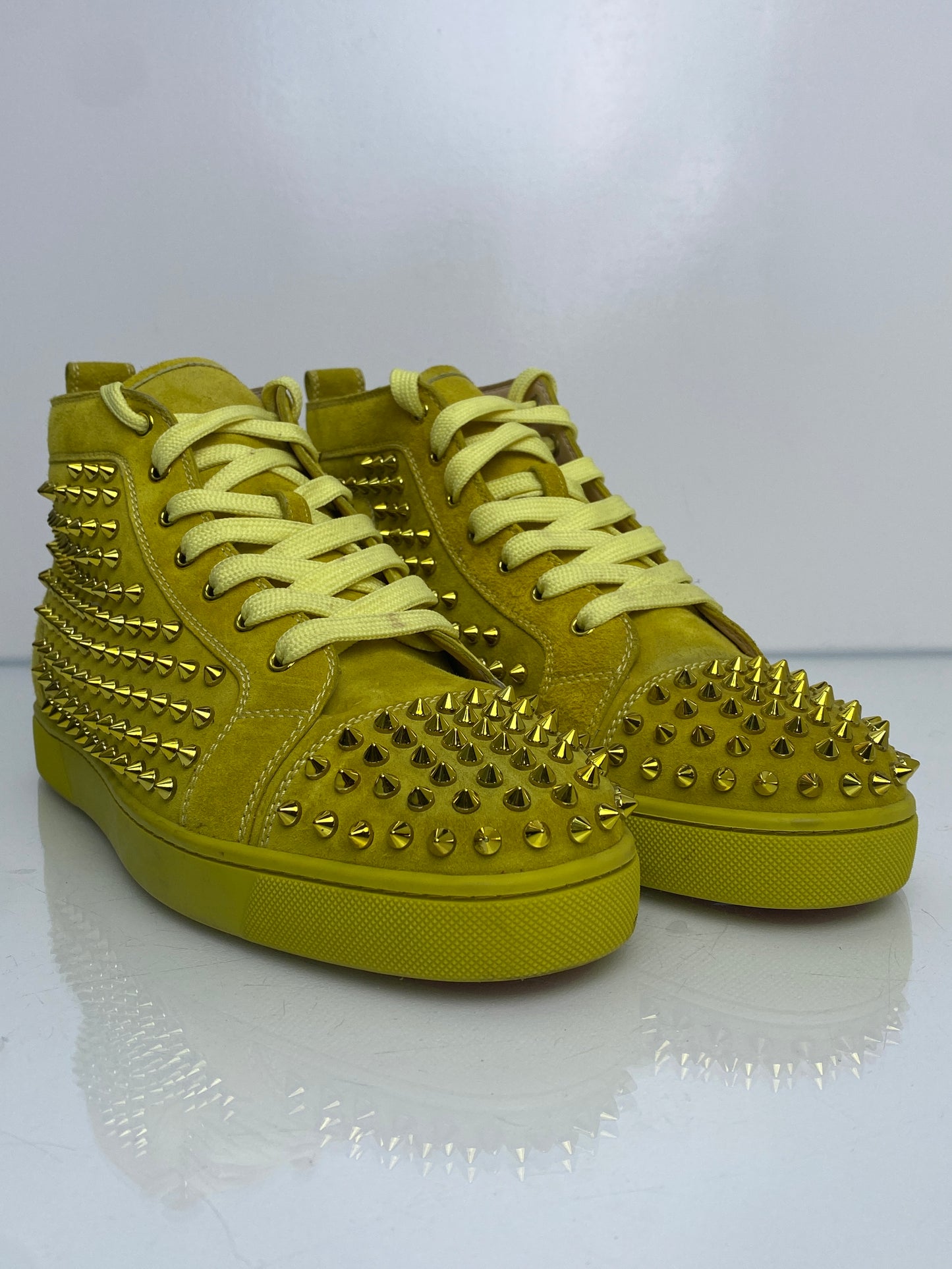 Christian Louboutin Yellow Suede Spiked High-Top Sneakers, 43.5