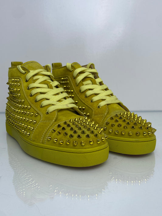 Christian Louboutin Yellow Suede Spiked High-Top Sneakers, 43.5