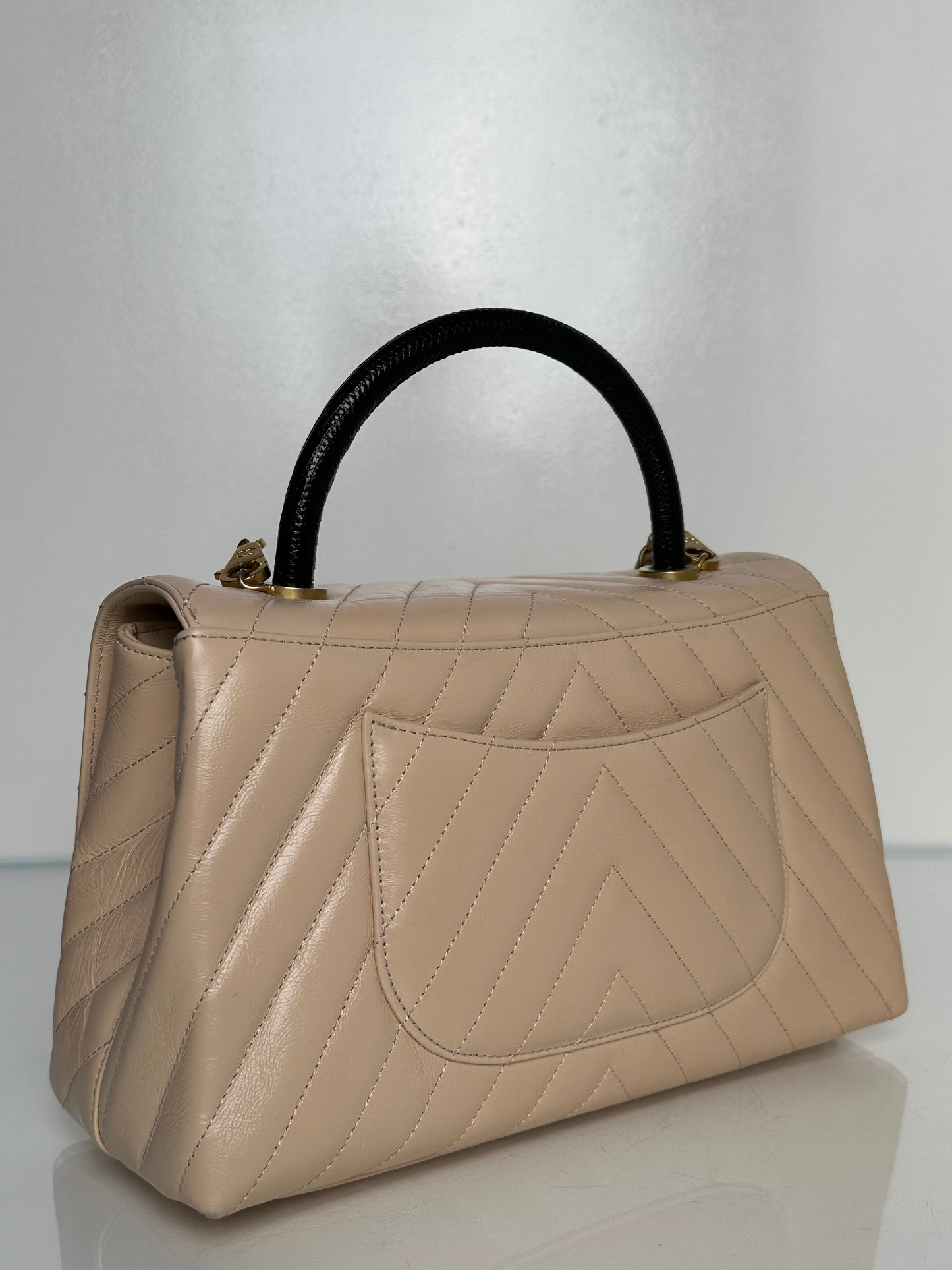 Chanel Beige & Black Chevron Lizard Coco Tophandle Bag GHW #25