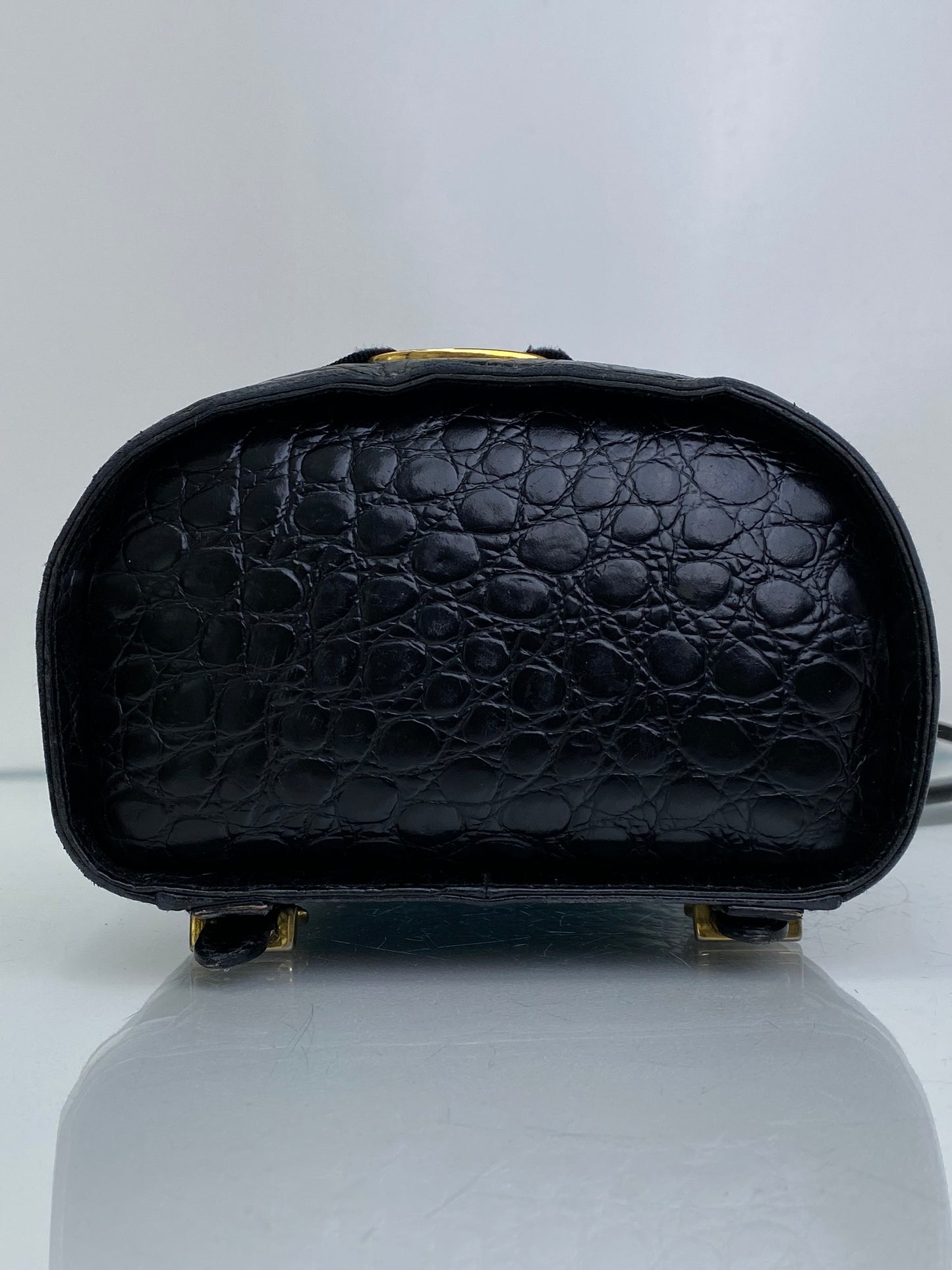 Salvatore Ferragamo Vintage Black Croc Embossed Backpack GHW