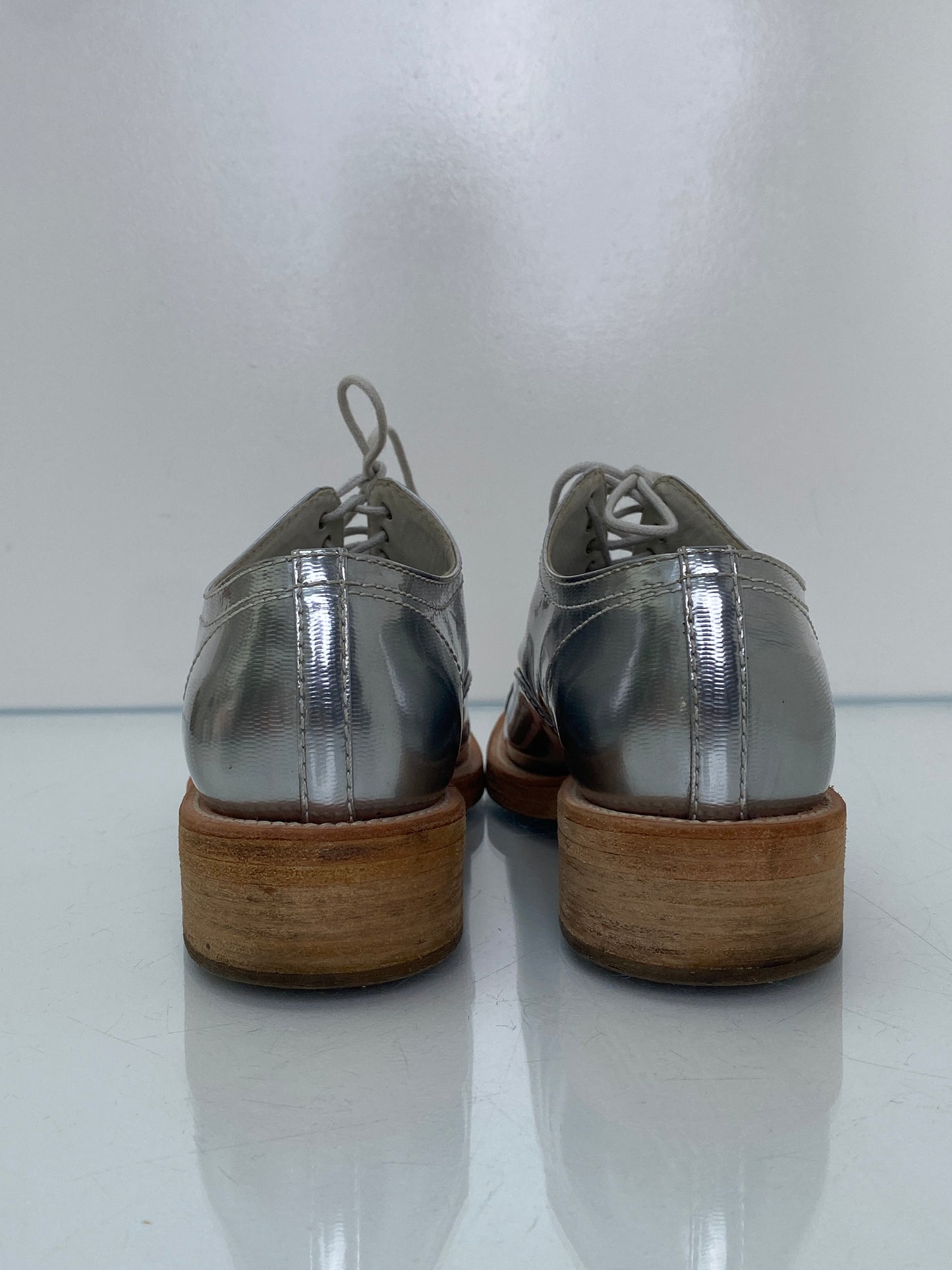Chanel Silver CC Lace Up Oxfords, 40.5