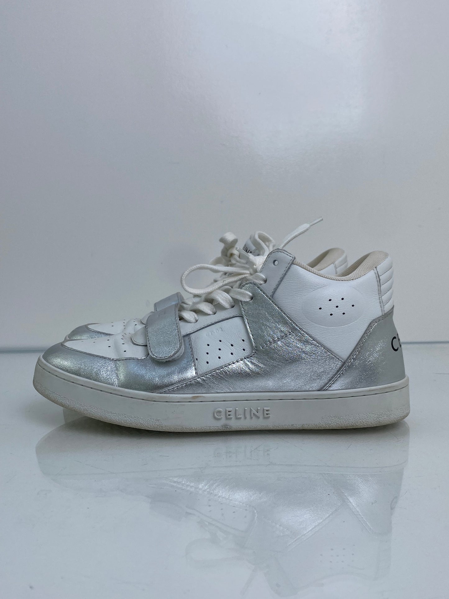 Celine CT-02 Silver Hightop Sneakers 39