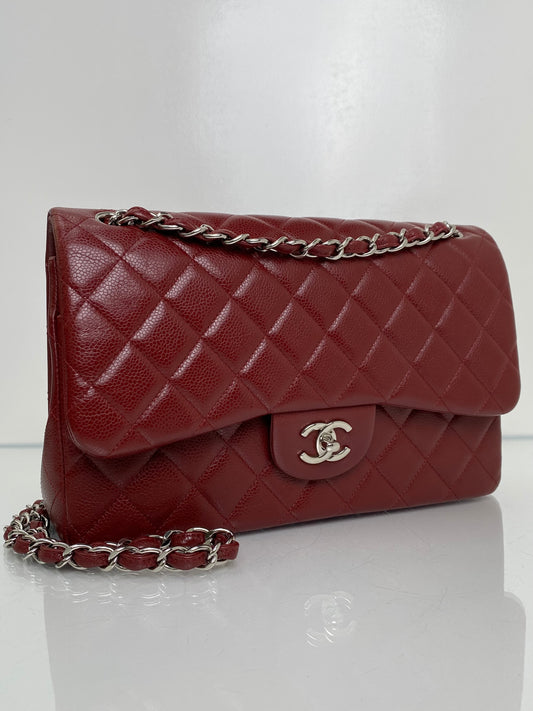 Chanel Burgundy Caviar Classic Jumbo Double Flap Bag SHW #18