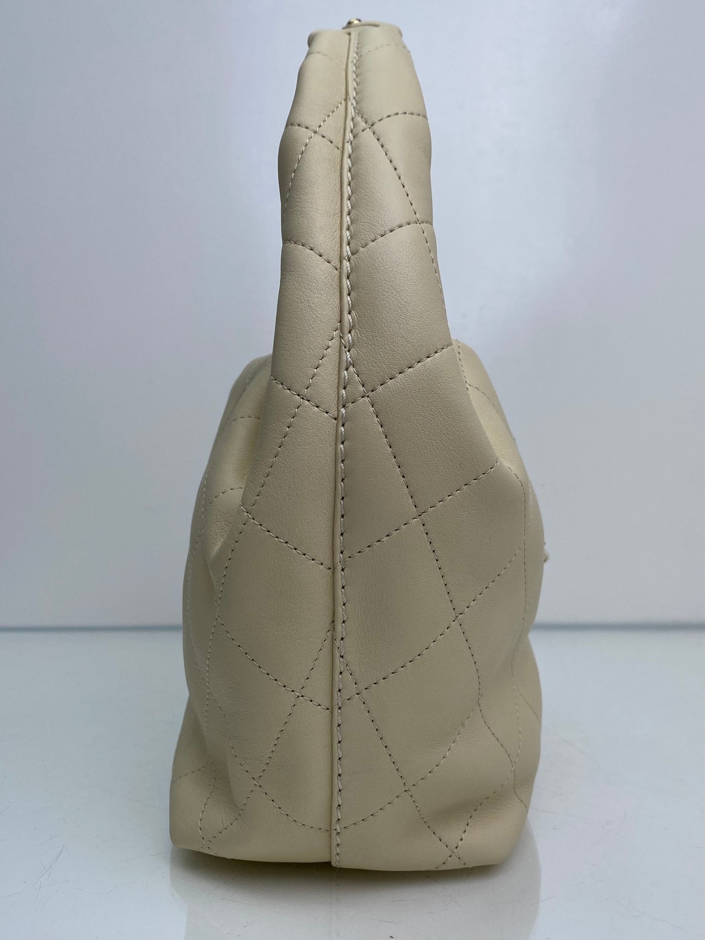 Chanel 26C Light Beige Quilted Hobo Bag GHW