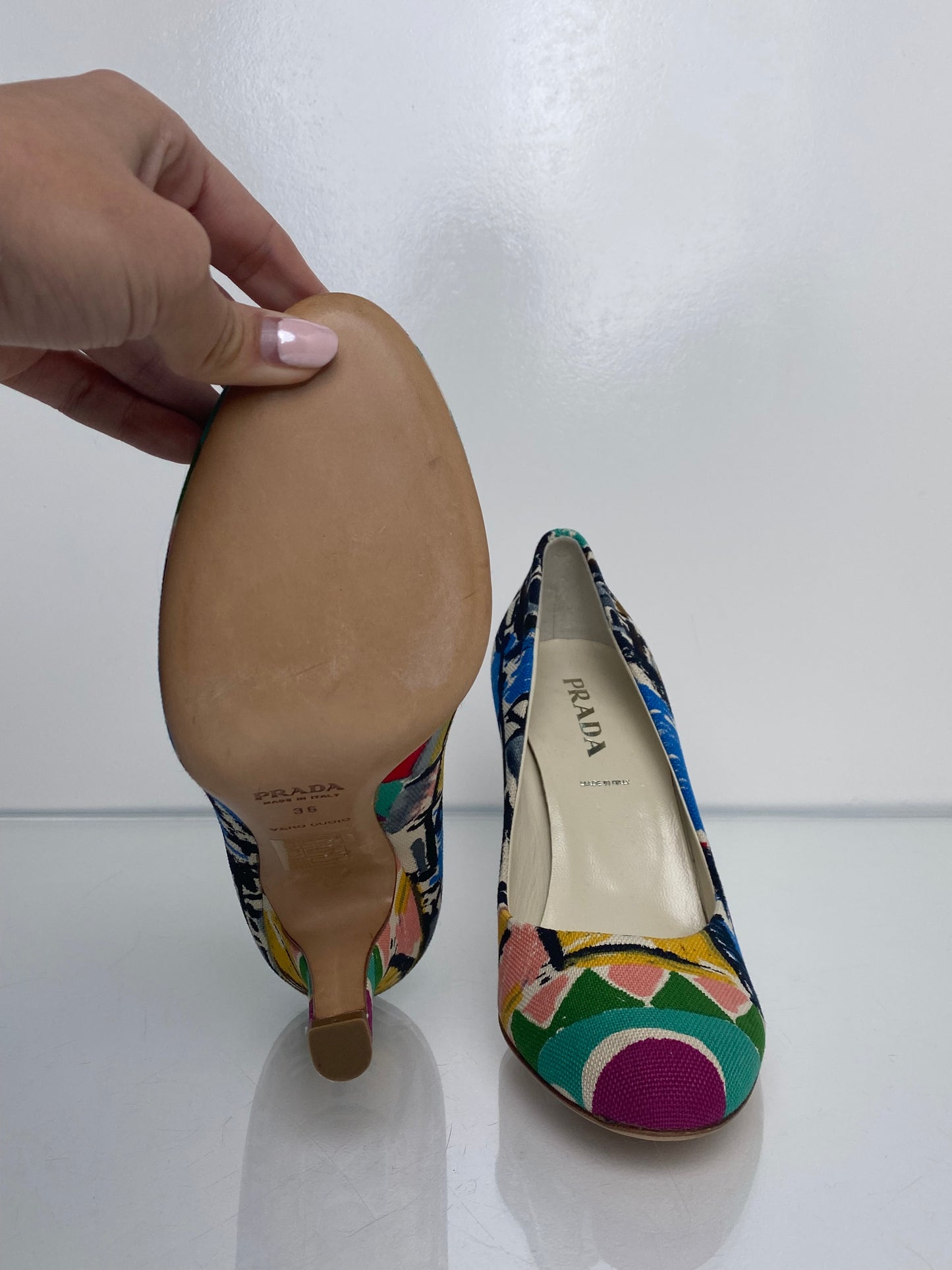 Prada Multicolor Canvas Heels, 36