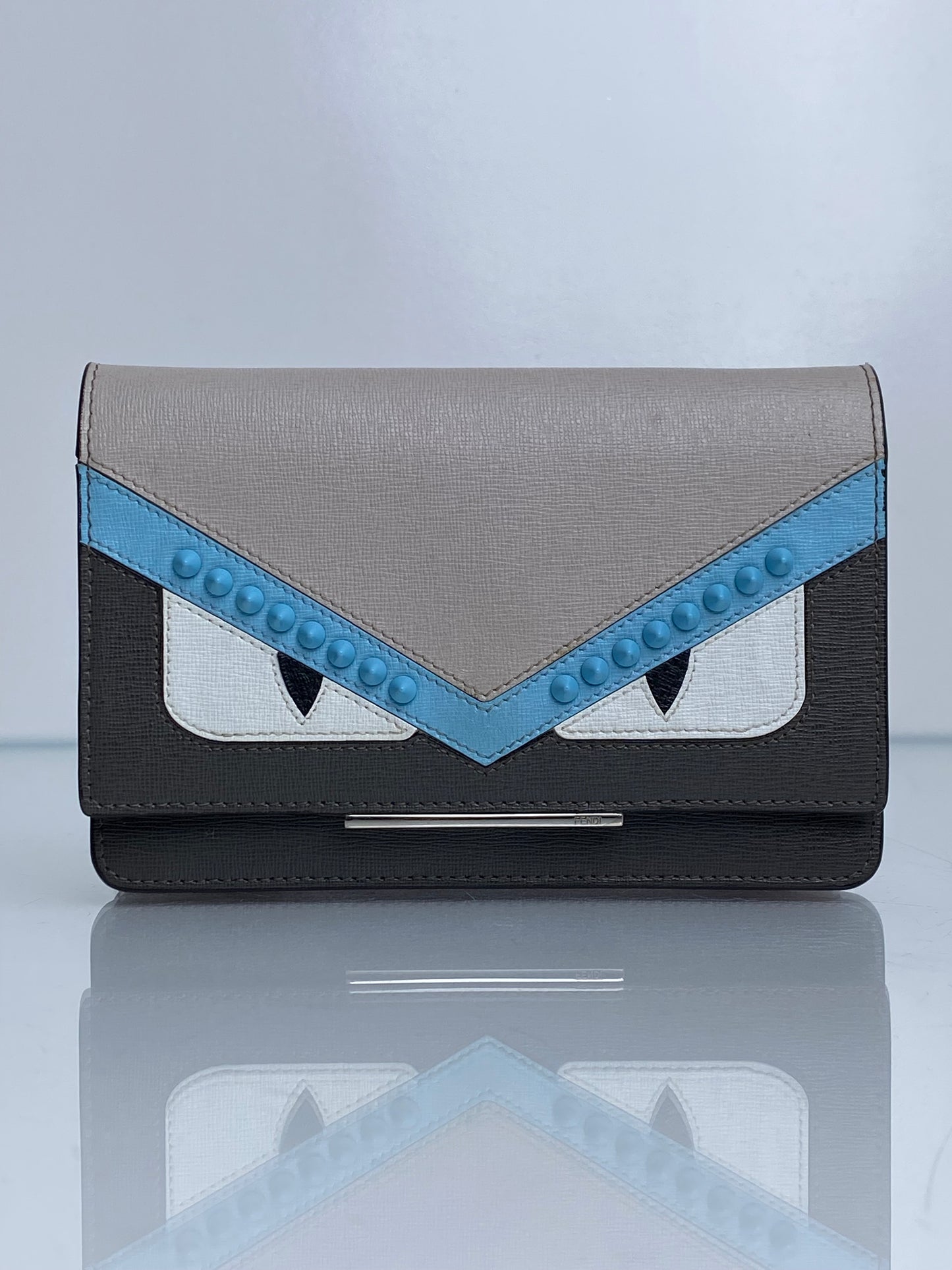 Fendi Leather Monster Grey/Blue Crossbody Bag SHW
