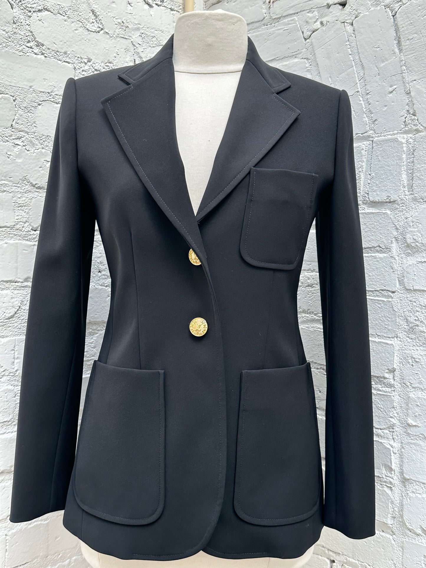 Louis Vuitton Black & Gold Button Blazer, 36