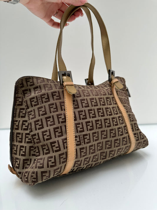 Fendi Light Brown Canvas Zucca Shoulder Bag