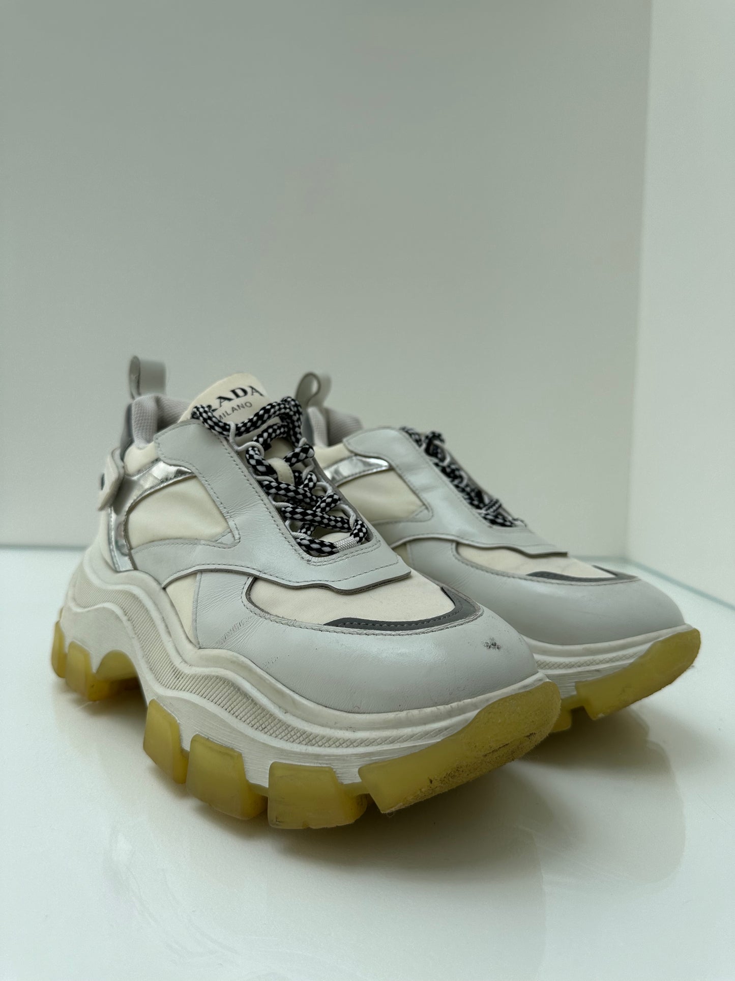 Prada Cream & Silver Chunky Sneakers, 38