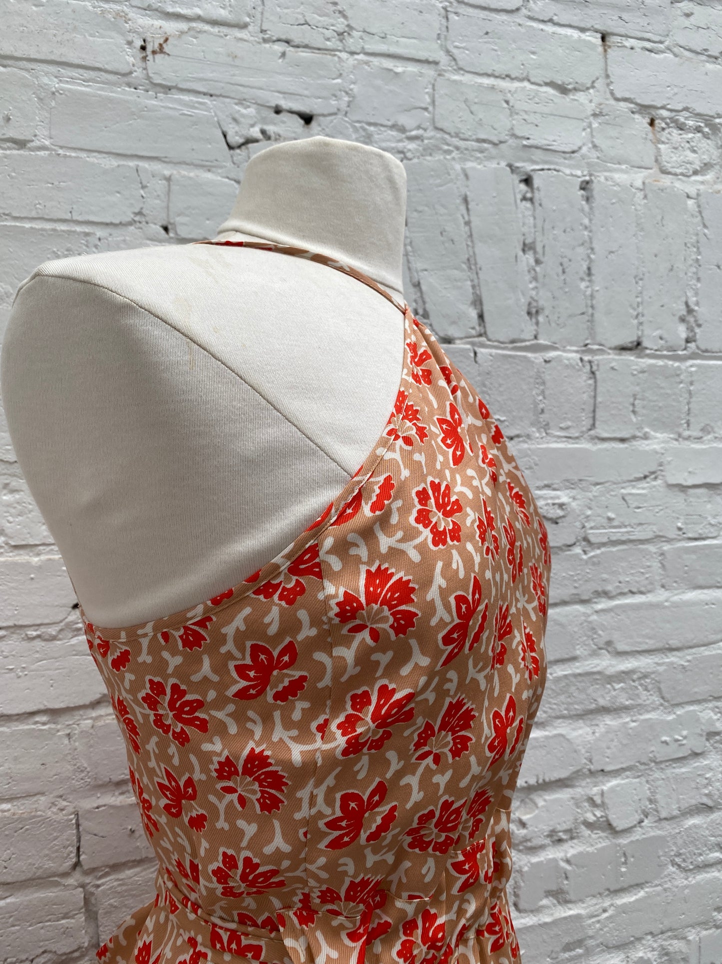 Joie Peach, Red & White Halter Drop Waist Dress