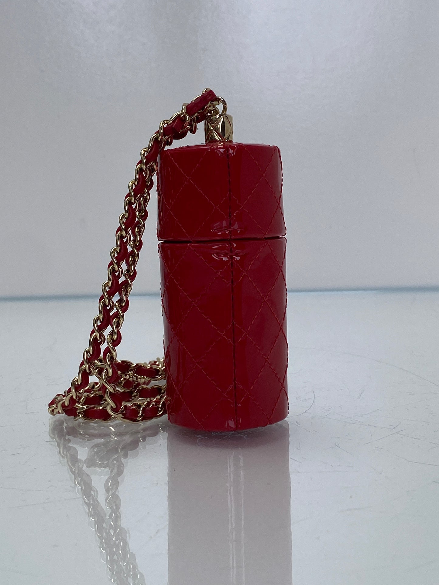 Chanel CC Red Patent Quilted Lipstick Case Bag GHW