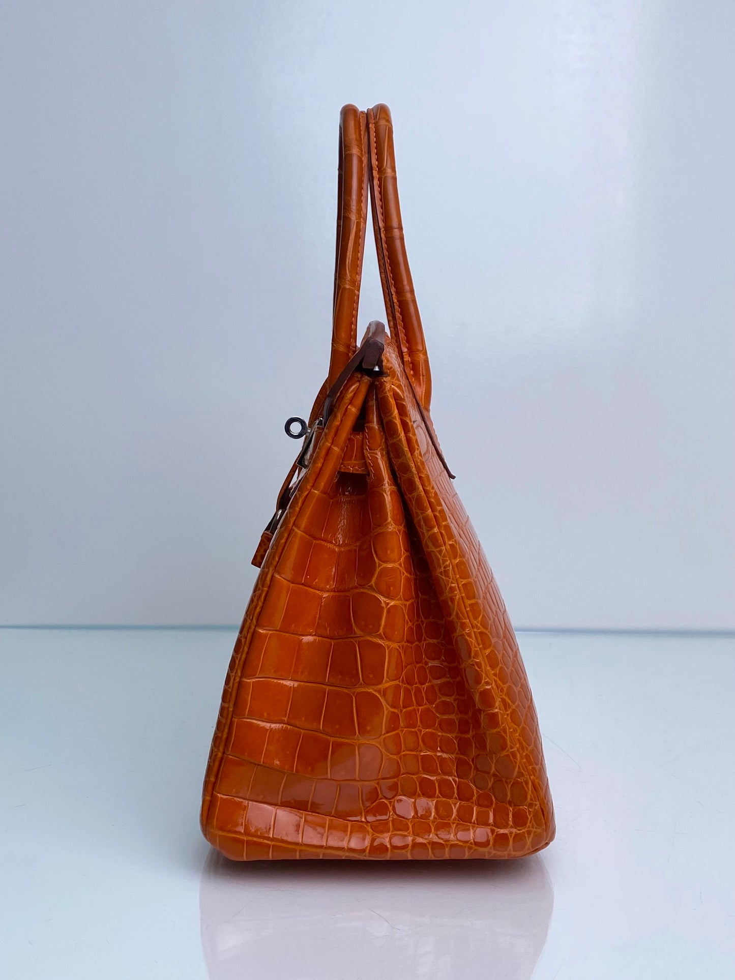 Hermes Birkin 30 Shiny Porosus Orange PHW #L