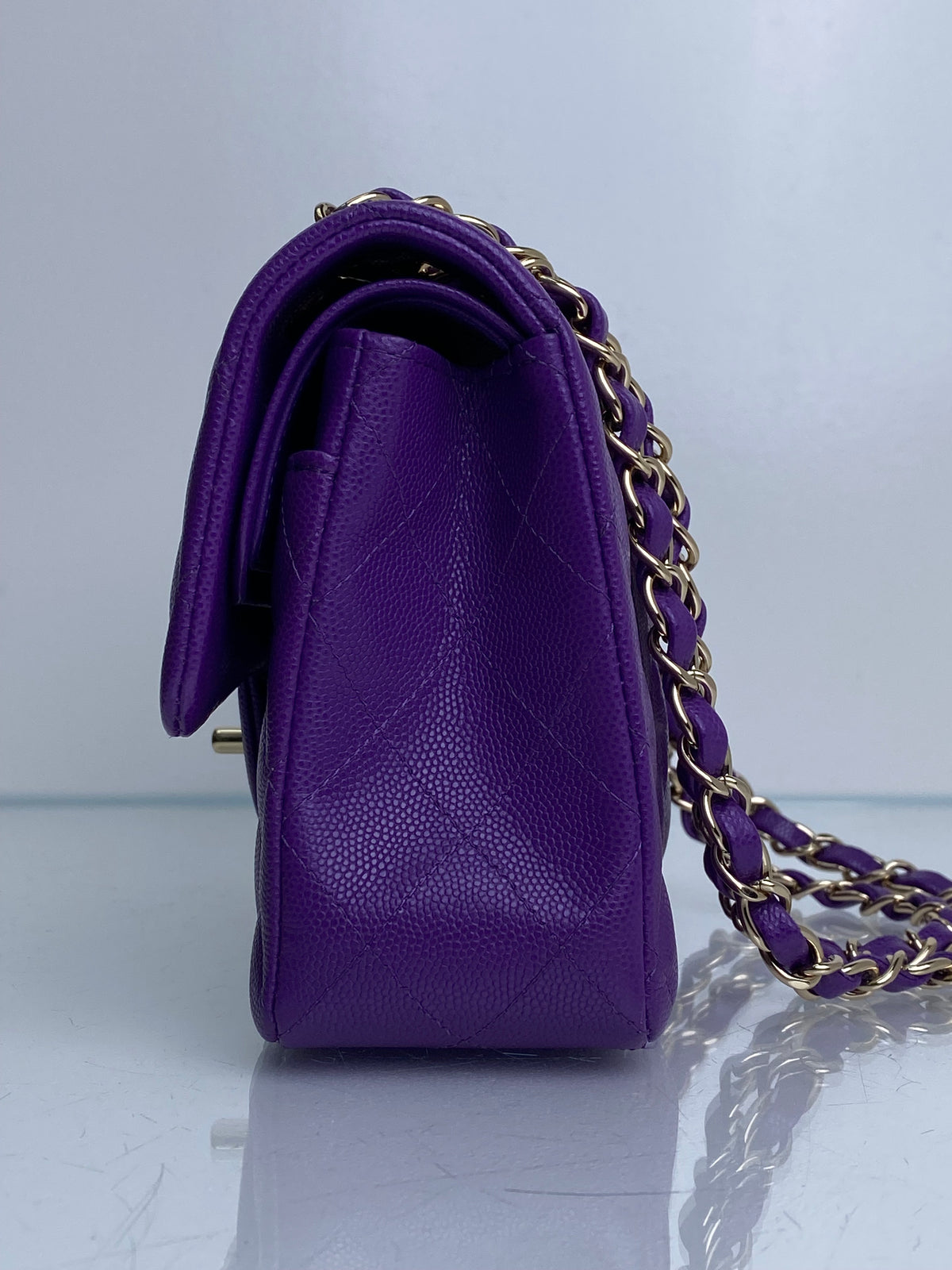 Chanel Purple Caviar Small Double Flap Bag GHW