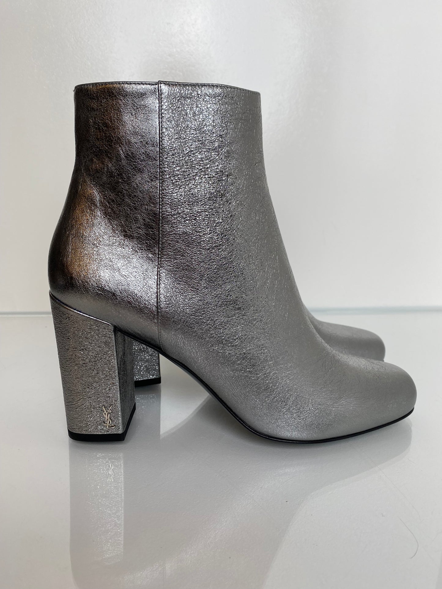 Saint Laurent Silver Metallic Booties, 39