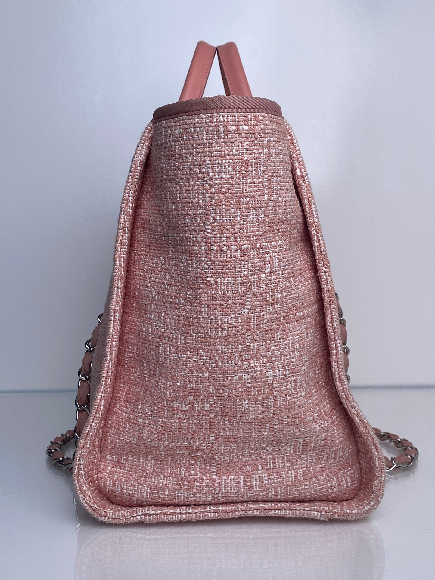 Chanel Pink Glitter Deauville Tweed Medium Tote Bag SHW