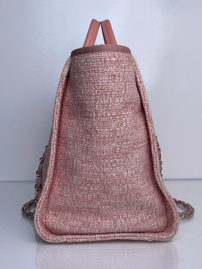 Chanel Pink Glitter Deauville Tweed Medium Tote Bag SHW