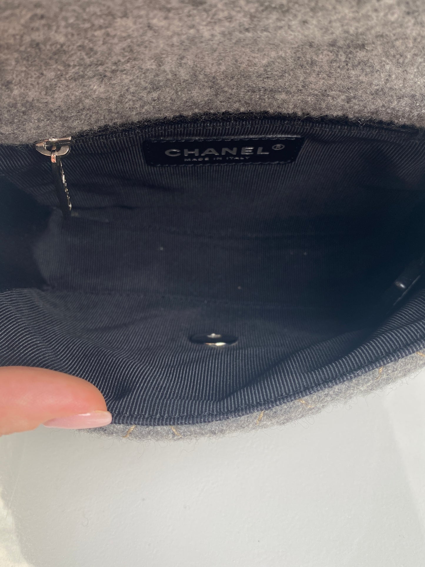 Chanel Vintage Grey Wool Classic Flap Square Bag SHW #10