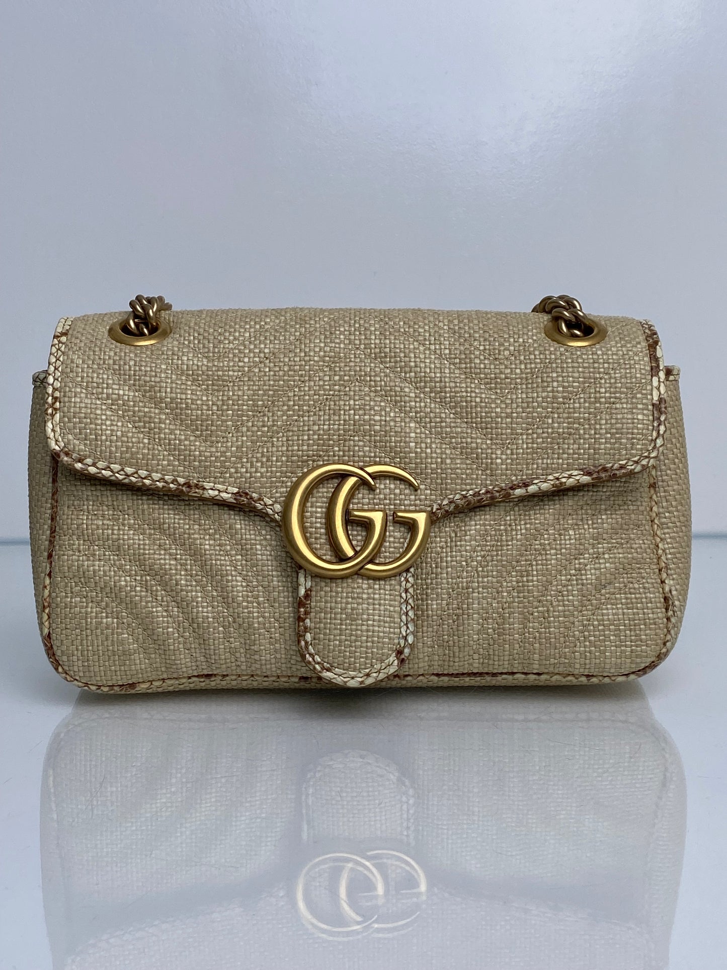 Gucci Marmont Small Raffia and Snakeskin GHW