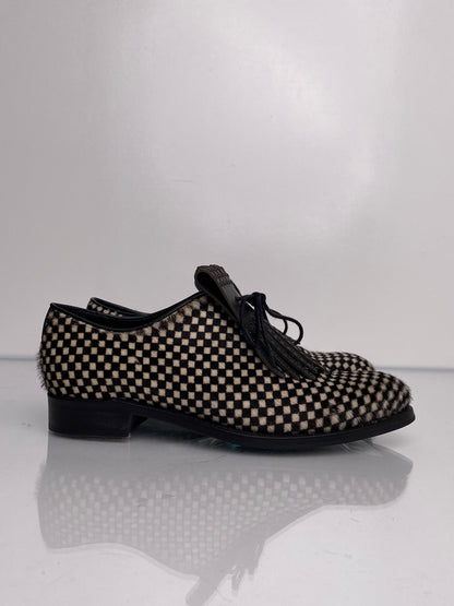 Angela Scott White & Black Checkered Print Loafers, 36