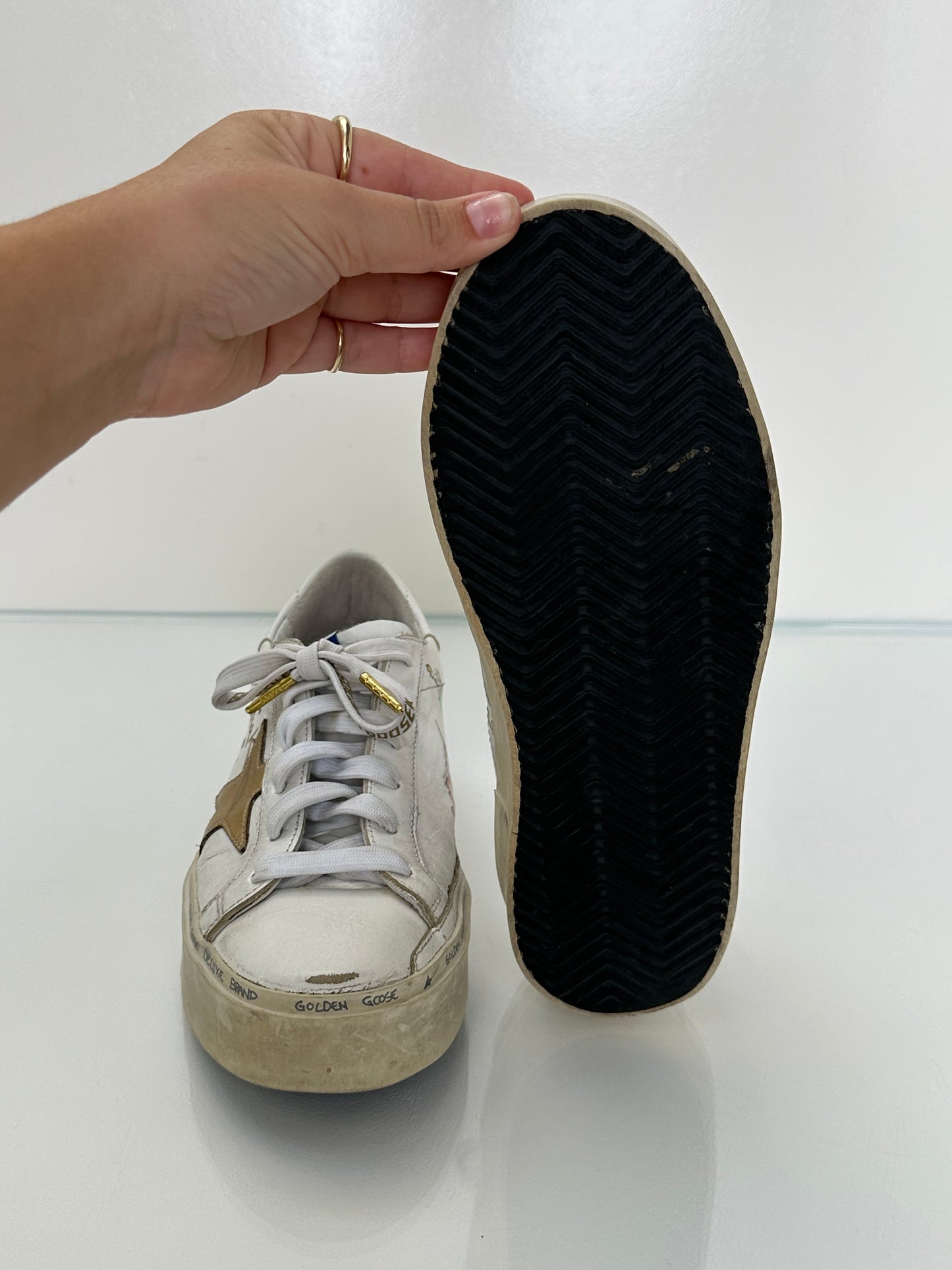 Golden Goose White & Gold “NYC” & “Paris” Hi Star Sneakers, 37