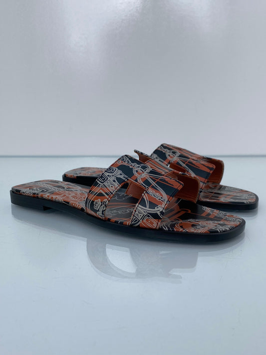 Hermes Brides De Gala Black/Orange Sandals, 38.5