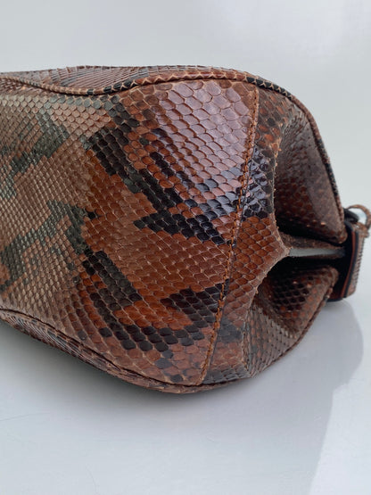 Gucci Brown Lady Lock Python & Bamboo Top Handle Bag SHW