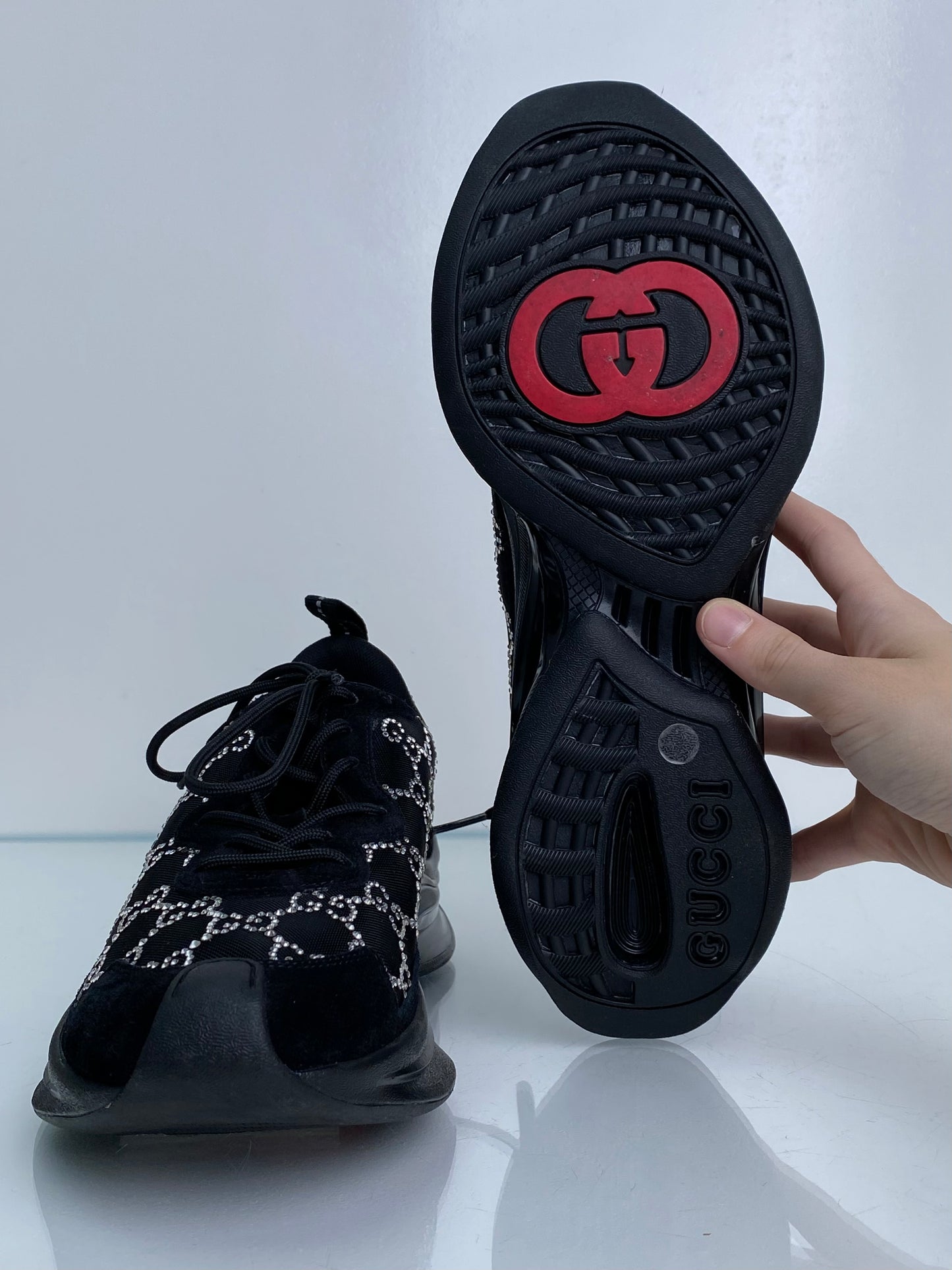 Gucci Black Crystal GG Sneakers, 39
