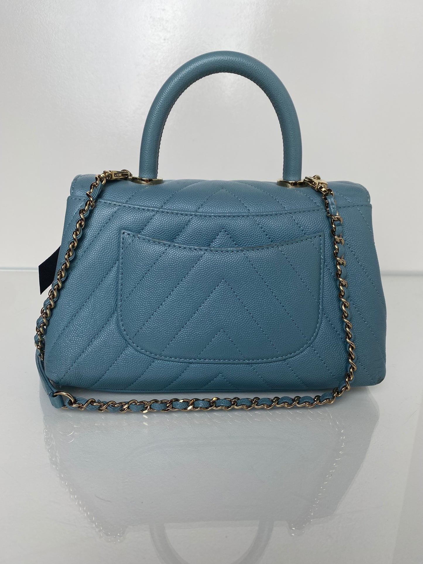 Chanel Blue Caviar Chevron Coco Tophandle Bag GHW
