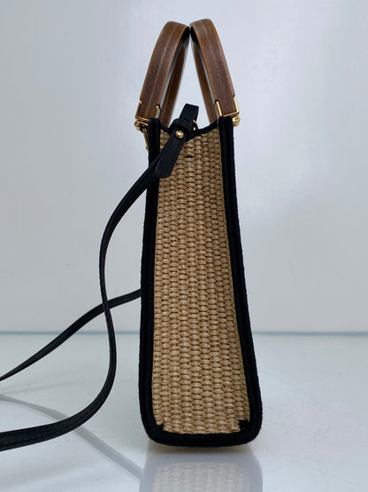 Fendi Tan & Black Raffia Sunshine Mini Shopper Tote Bag GHW