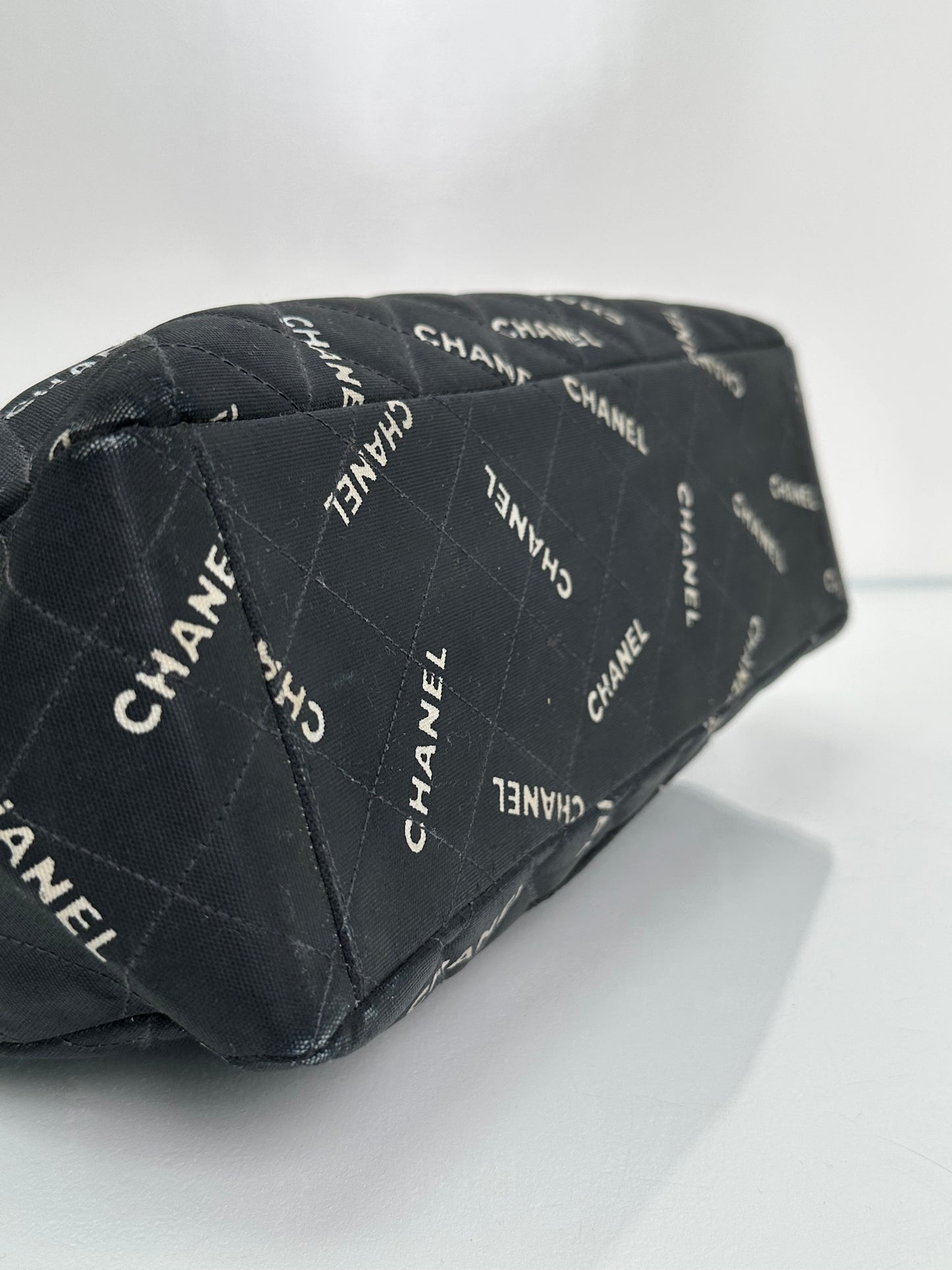 Chanel 1995 Black Canvas “Chanel” Single Flap Maxi Bag 24KGHW