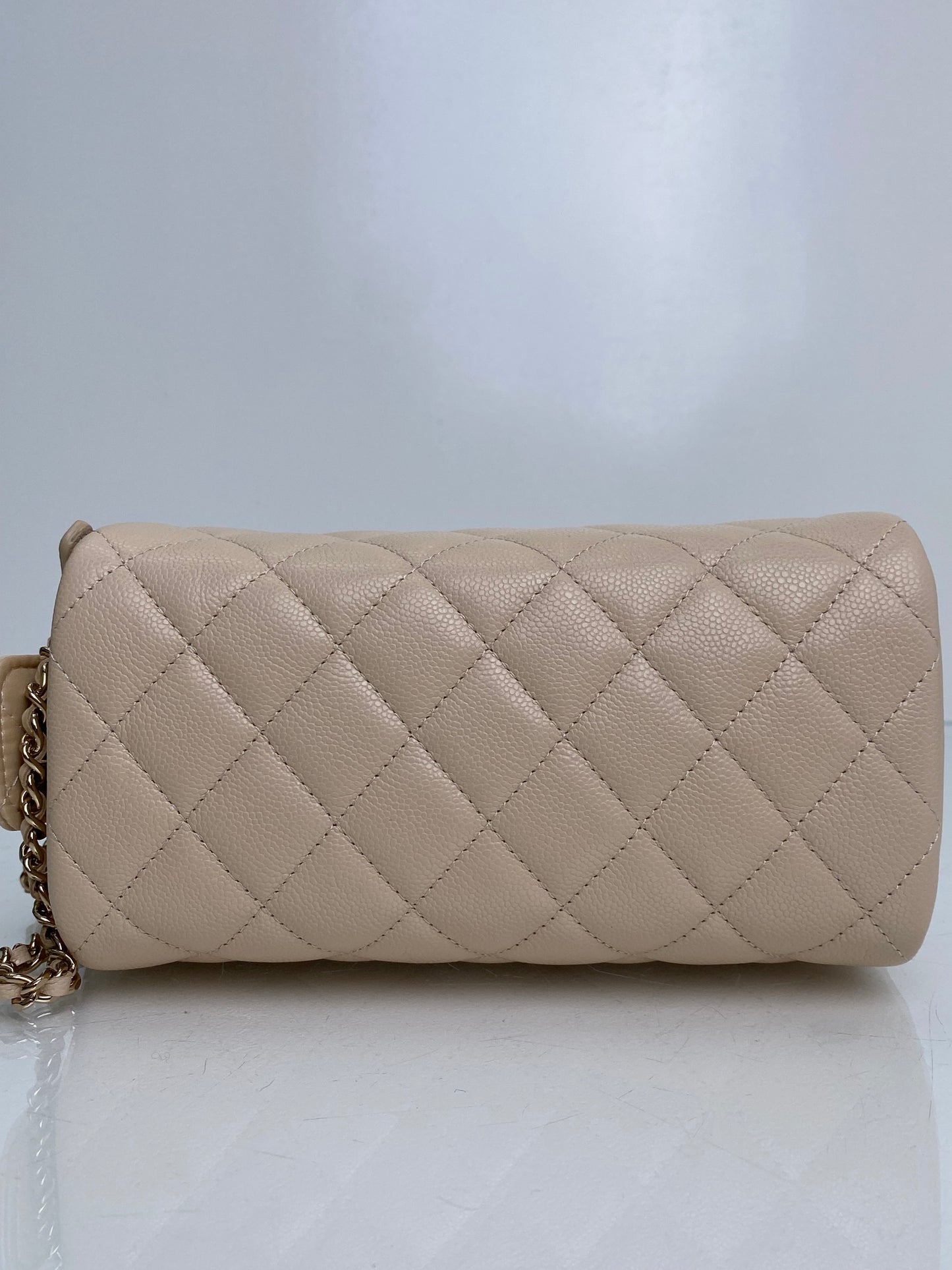 Chanel Beige CC Calfskin Quilted Cosmetic Pouch LGHW