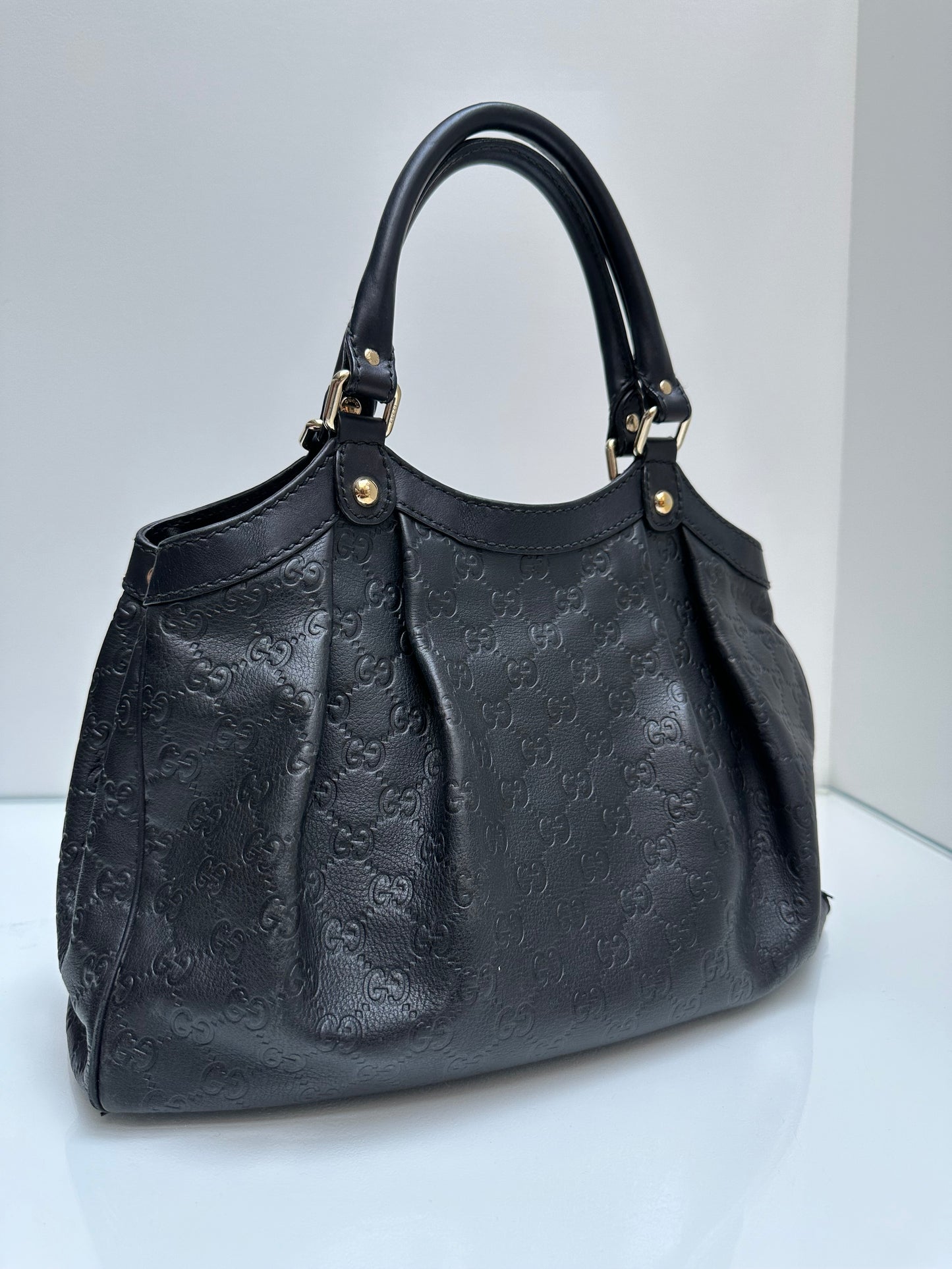 Gucci Black Monogram Black Leather Hobo Bag