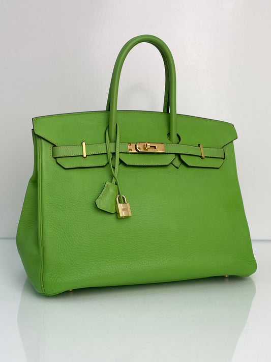 Hermes Birkin 35 Vert Cru Clemence GHW #G