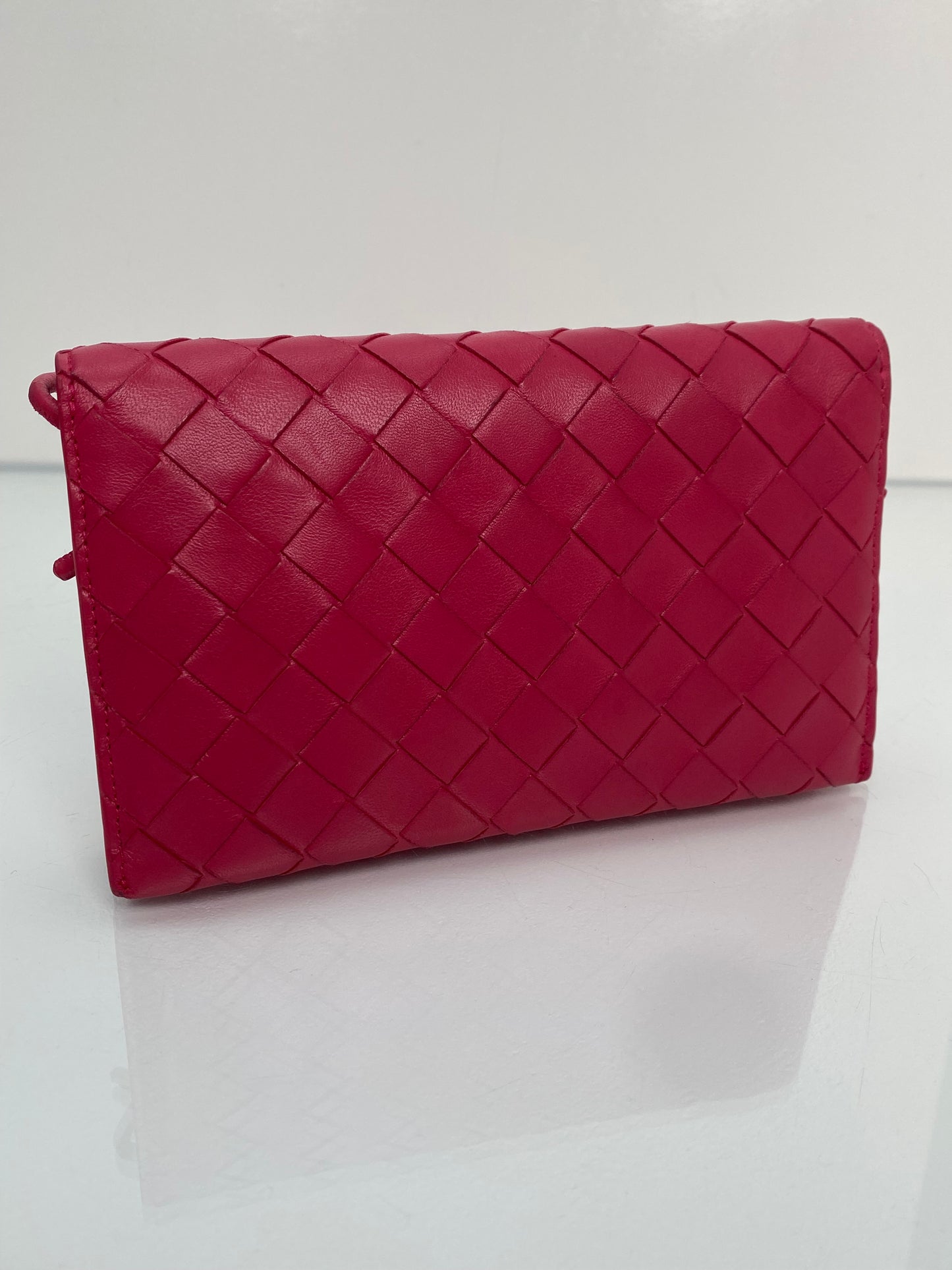 Bottega Veneta Pink Intrecciato Wallet On Strap Bag