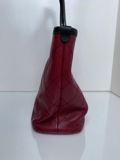 Chanel Burgundy & Black Quilted Tote Bag SHW