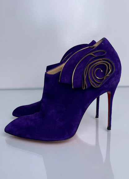 Christian Louboutin Purple Suede Flower Booties, 39