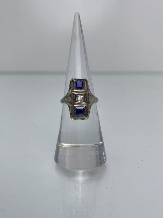 Sapphire & Diamond Platinum Art Deco Ring sz 5.5