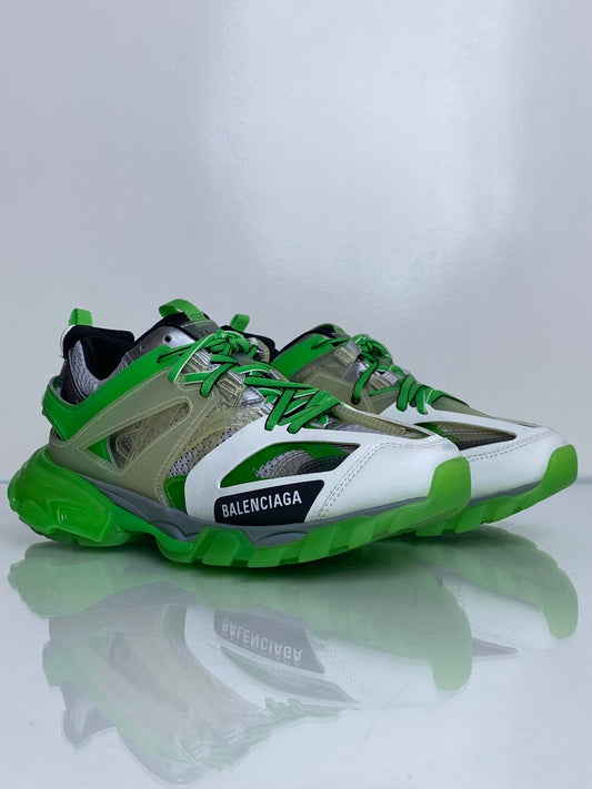 BALENCIAGA White, Grey, & Green Track Sneakers, 9