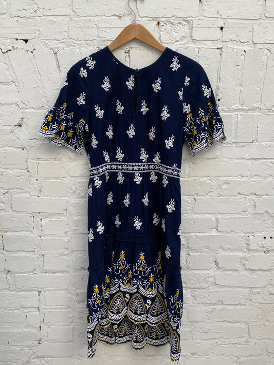 Shoshanna Navy/White/Yellow Embroidered Dress, 4