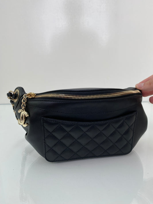 Chanel Black Semi Quilted Bum Bag GHW