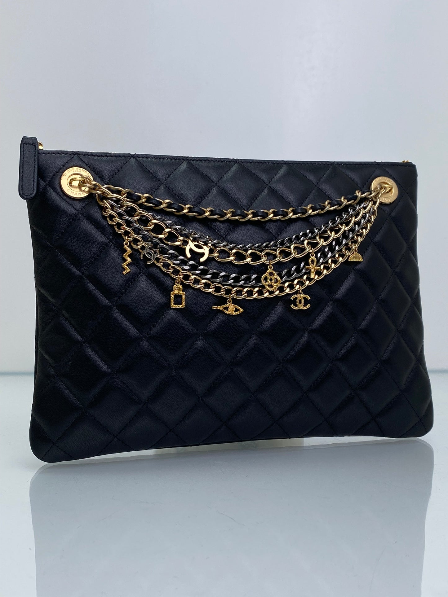 Chanel Black Egyptian Amulet All About Chains O Case Clutch TTHW