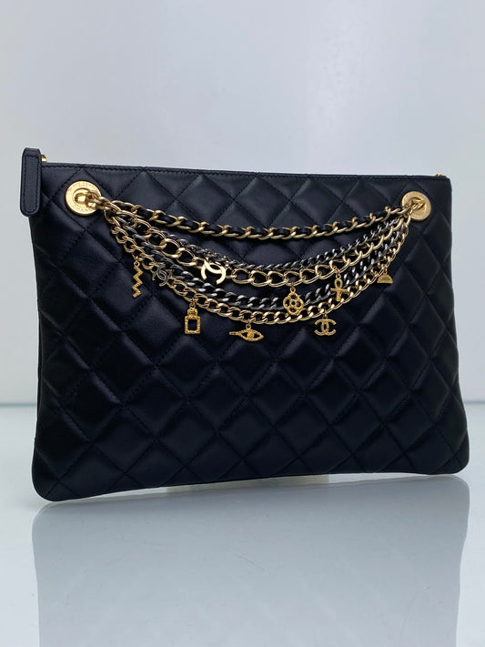 Chanel Black Egyptian Amulet All About Chains O Case Clutch TTHW