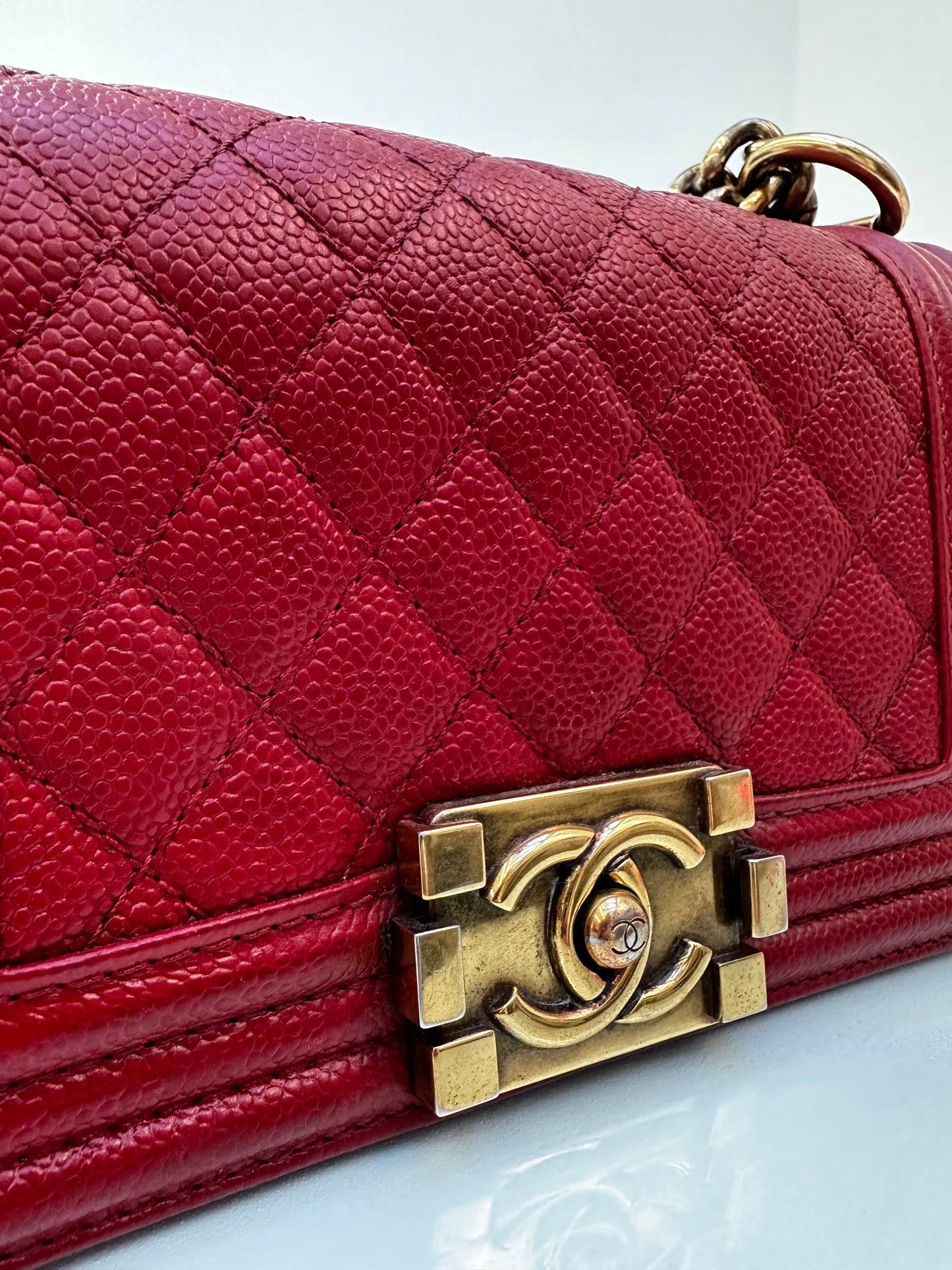 Chanel Red Small Quilted Boy Caviar GHW